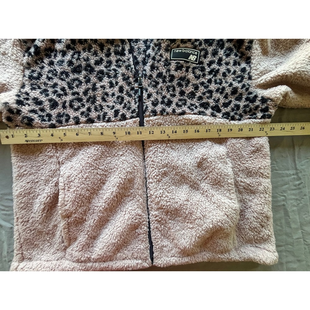 New Balance Womens XL Leopard Print Sherpa Fleece Full Zip Jacket Pink Black - Picture 5 of 6